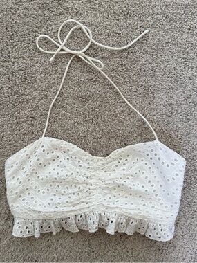 Superdown White Eyelet Crop Top Halterneck Bralette Sz XS Romantic Boho Vacation